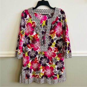 La Blanca by Rod Beattie Tropical Floral Vibrant Beach Cotton Cover-Up Medium